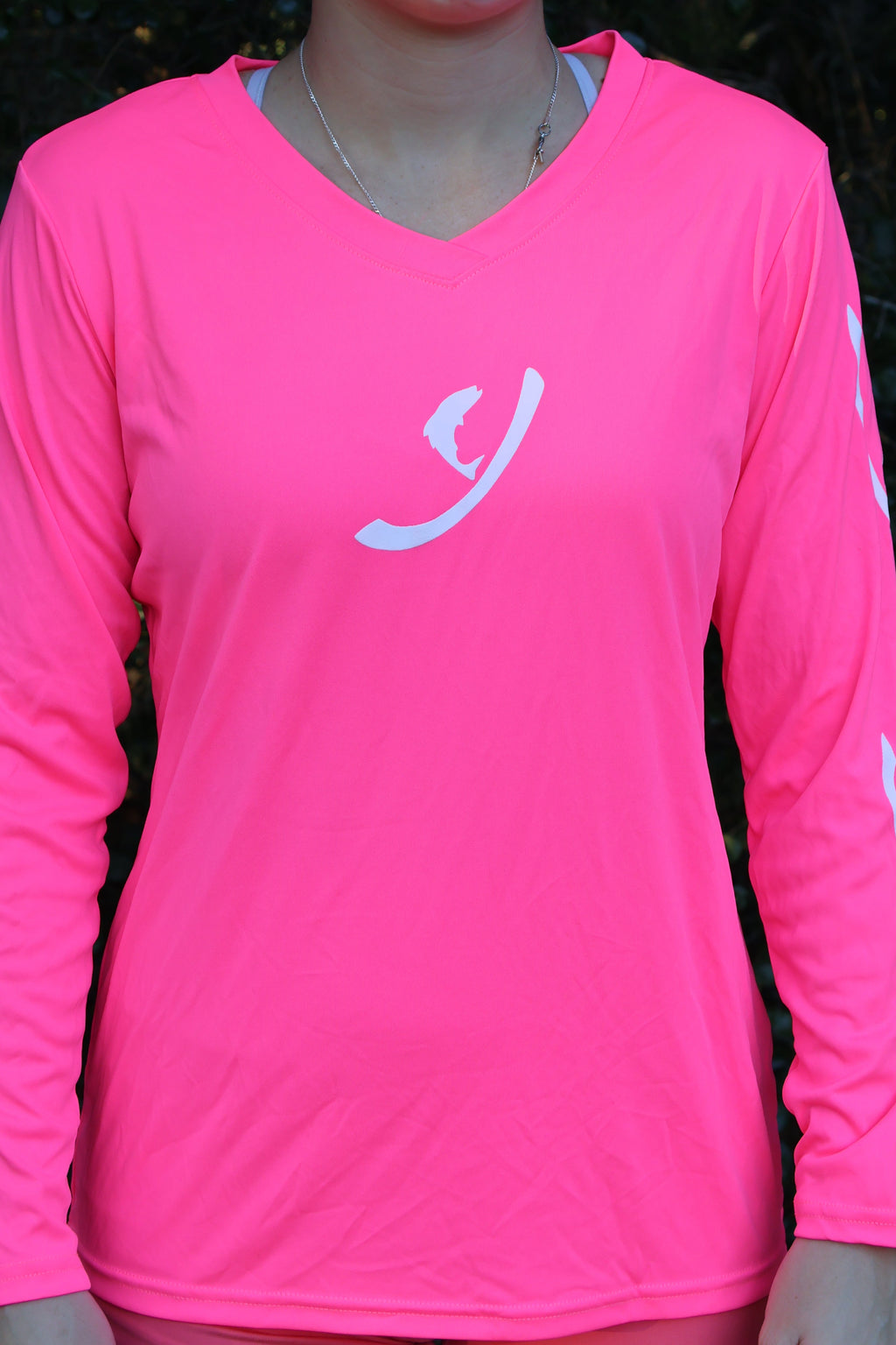 Women's - Hot Pink/White V-Neck Long Sleeve Performance