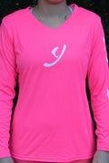 Women's - Hot Pink/White V-Neck Long Sleeve Performance